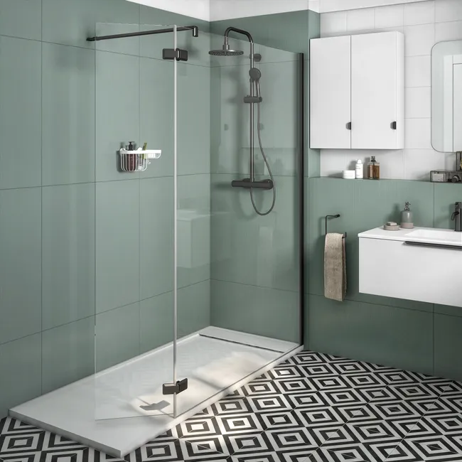 Paroi de douche à l'italienne verre transparent, l.140+40 cm, Ep.8 mm noir